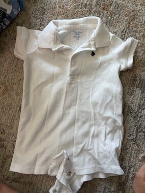 Ralph Lauren White Baby Polo Onesie with Navy Pony